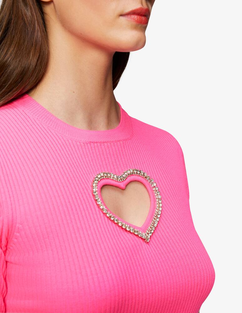 rinascente FROM FUTURE Short sleeve rhinestone heart t-shirt