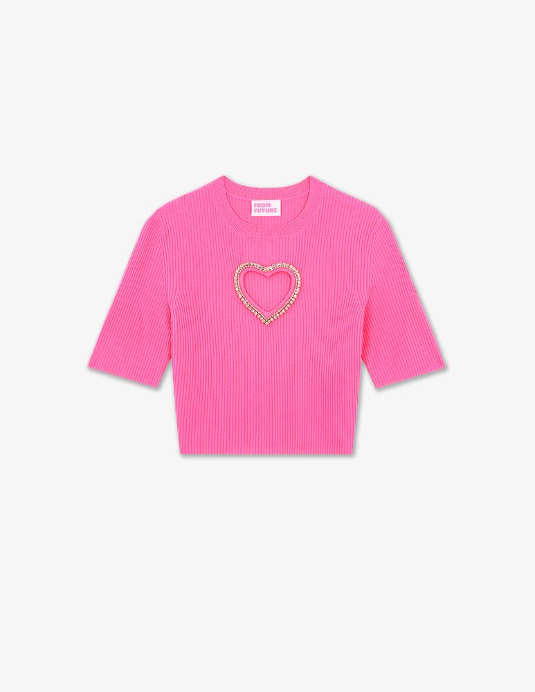 rinascente FROM FUTURE Short sleeve rhinestone heart t-shirt