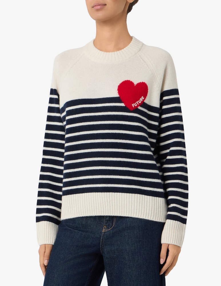 FROM FUTURE Maglione in cashmere a righe con cuore - immagine 1 FROM FUTURE Maglione in cashmere a righe con cuore - immagine 1