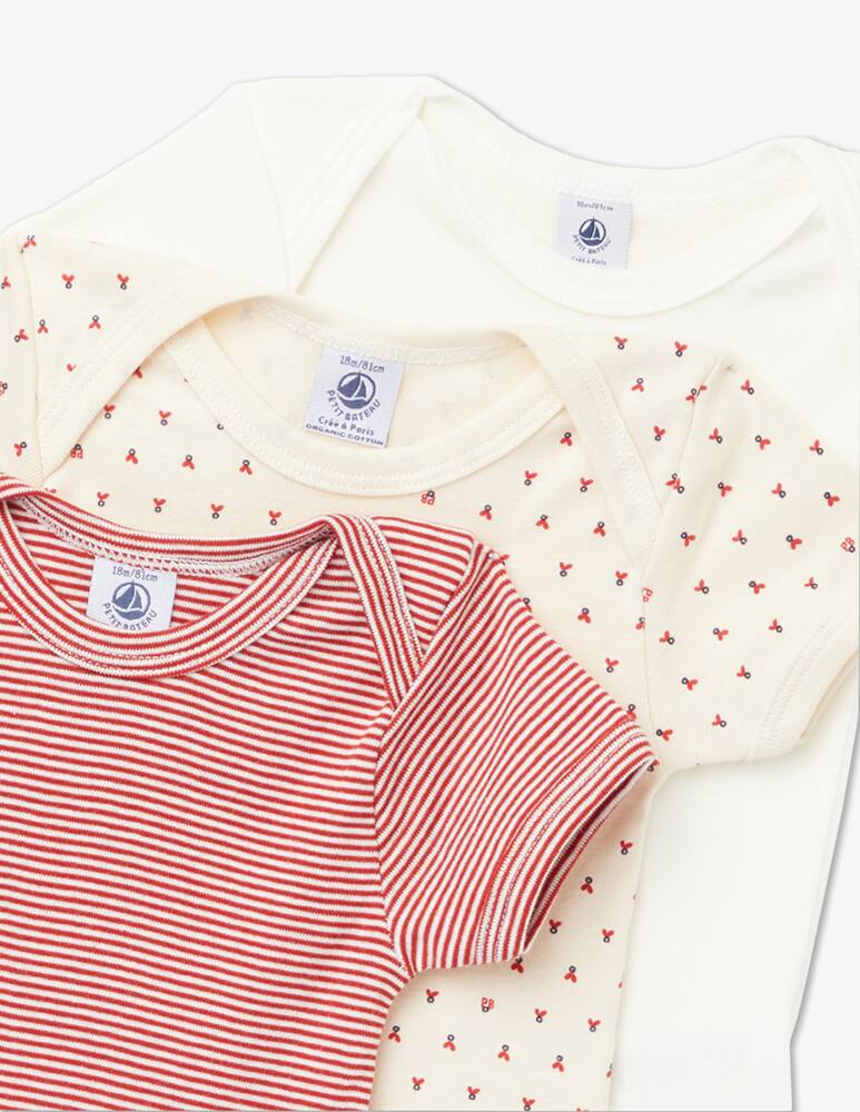 rinascente Petit Bateau Three short sleeved cotton bodysuits - Beige