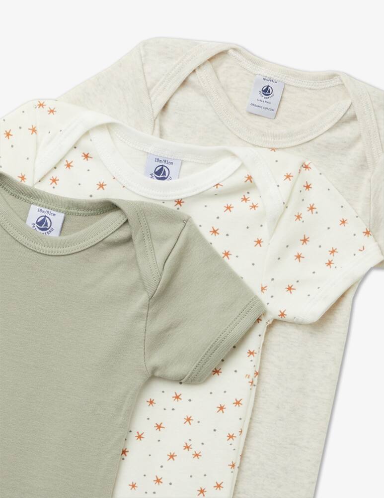 rinascente Petit Bateau Three short sleeved cotton bodysuits - Beige