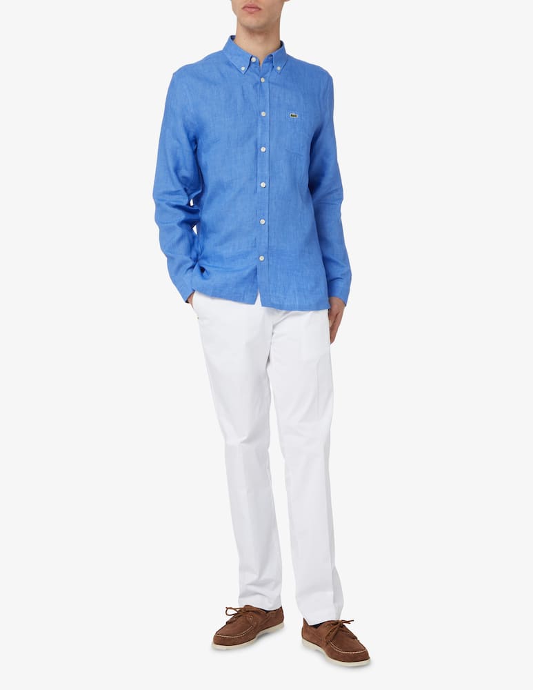 rinascente Lacoste Camicia manica lunga lino regular - azzurro