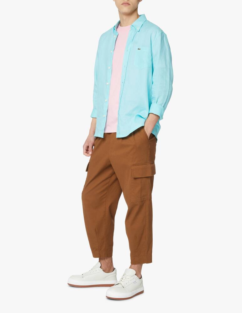 rinascente Lacoste Long sleeve linen regular shirt - light blue