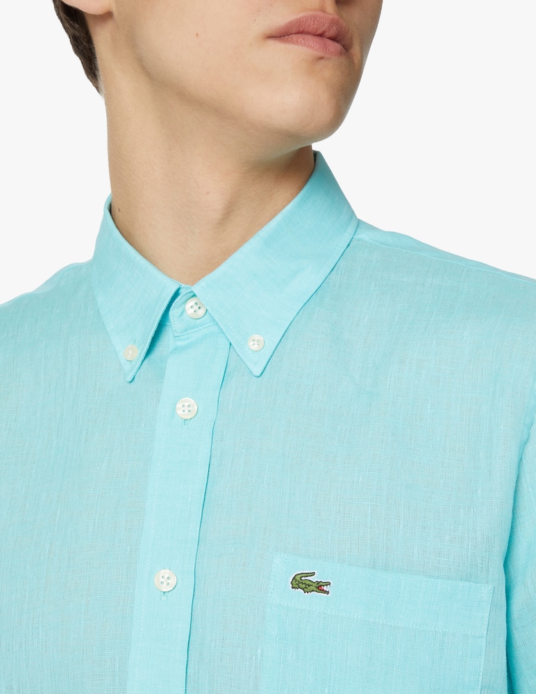 rinascente Lacoste Long sleeve linen regular shirt - light blue