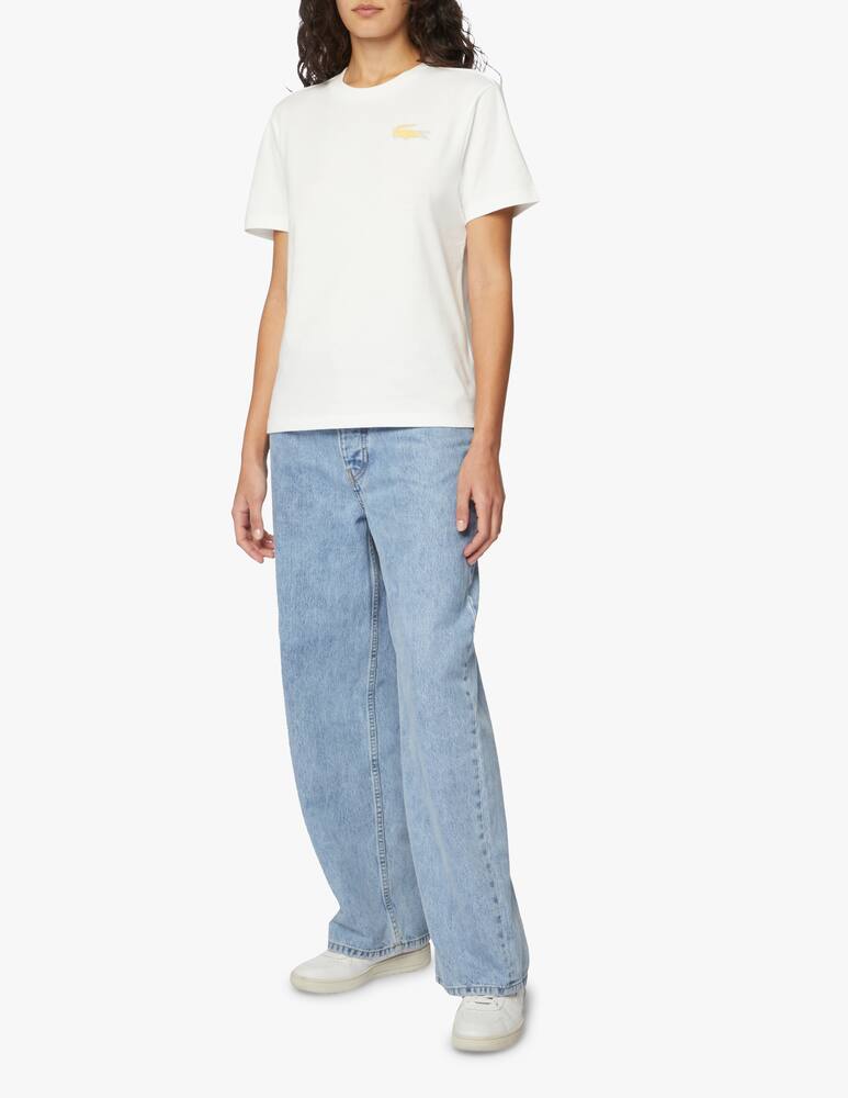 rinascente Lacoste T-shirt in cotone con logo coccodrillo grande - bianco