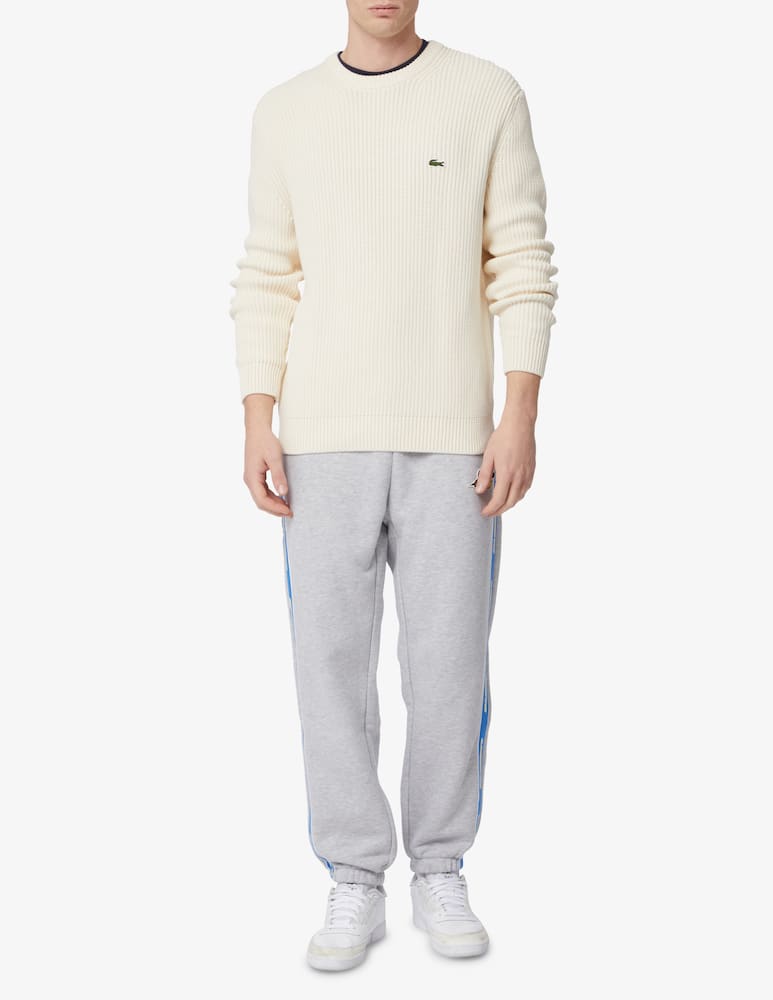 rinascente Lacoste Ribbed cotton mix roundneck sweater - White