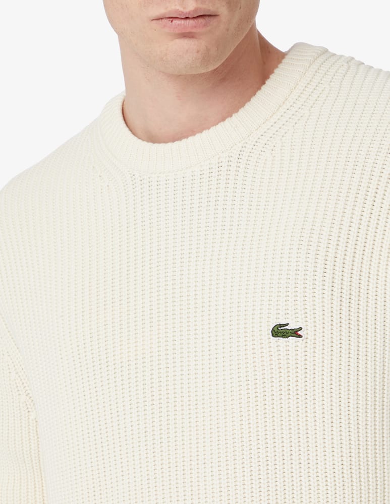rinascente Lacoste Ribbed cotton mix roundneck sweater - White