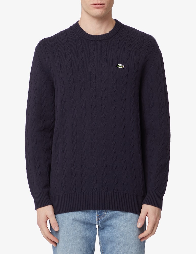 Lacoste Maglia girocollo in lana treccia - Blu - immagine 1 Lacoste Maglia girocollo in lana treccia - Blu - immagine 1