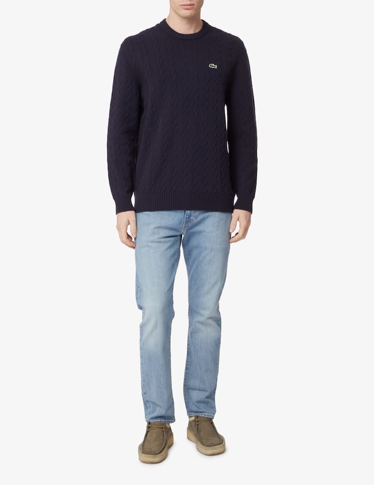 Lacoste Maglia girocollo in lana treccia - Blu - immagine 2 Lacoste Maglia girocollo in lana treccia - Blu - immagine 2