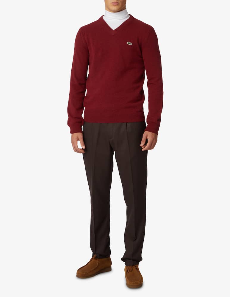 rinascente Lacoste Maglia con scollo a v in misto lana - Rosso