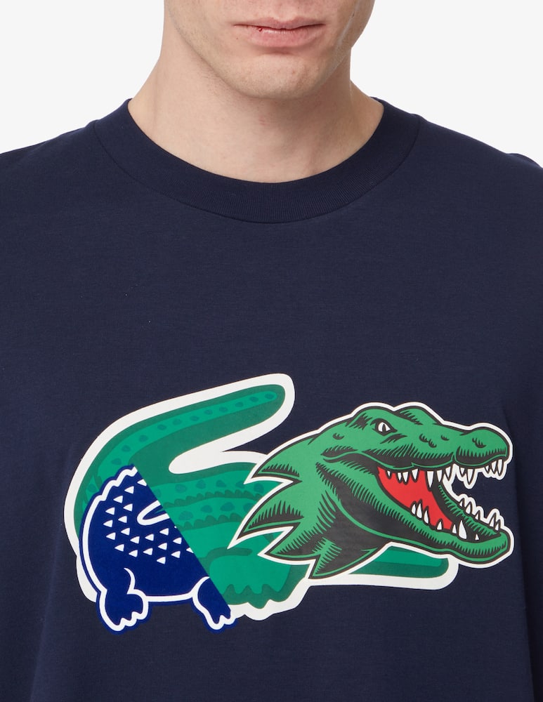 rinascente Lacoste Maglietta manica corta girocollo multi logo grande - Blu