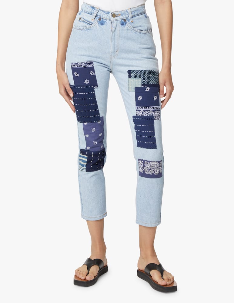 rinascente Overlord Jeans slim-fit cropped con patch bandana - blu