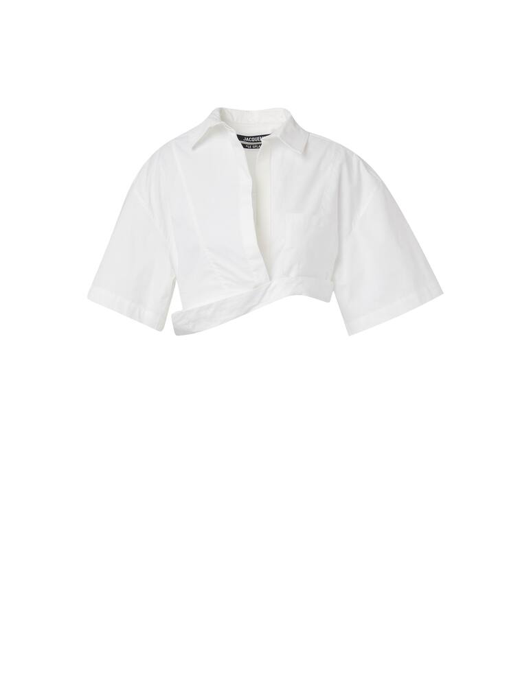 rinascente Jacquemus Capri cotton cropped shirt with twist - white