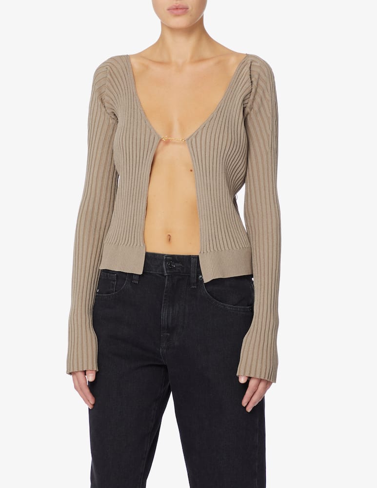 Jacquemus Maille Pralu Longue logo metal rib top - Beige - picture 1 Jacquemus Maille Pralu Longue logo metal rib top - Beige - picture 1