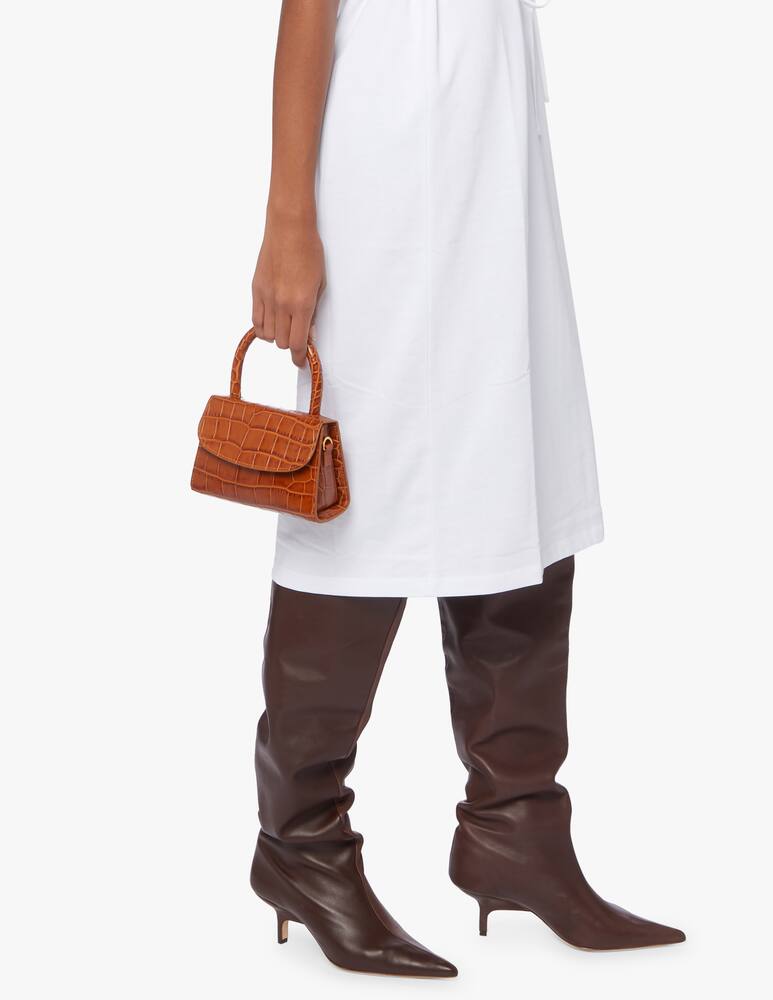 rinascente By Far Mini Tan Croco Embossed Leather Handbag