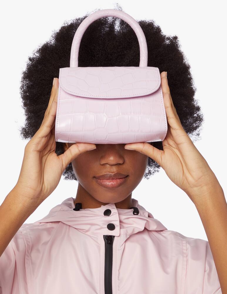 rinascente By Far Mini Pink Croco Embossed Leather Handbag