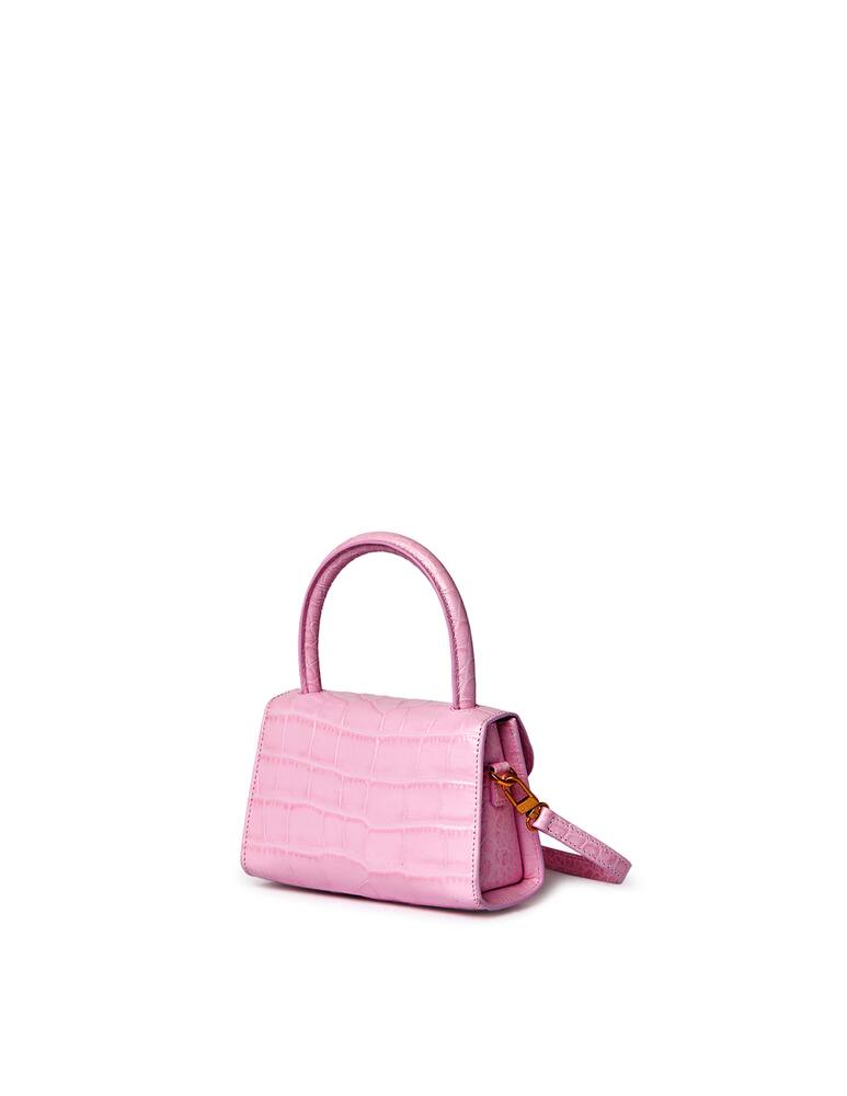 rinascente By Far Mini Pink Croco Embossed Leather Handbag
