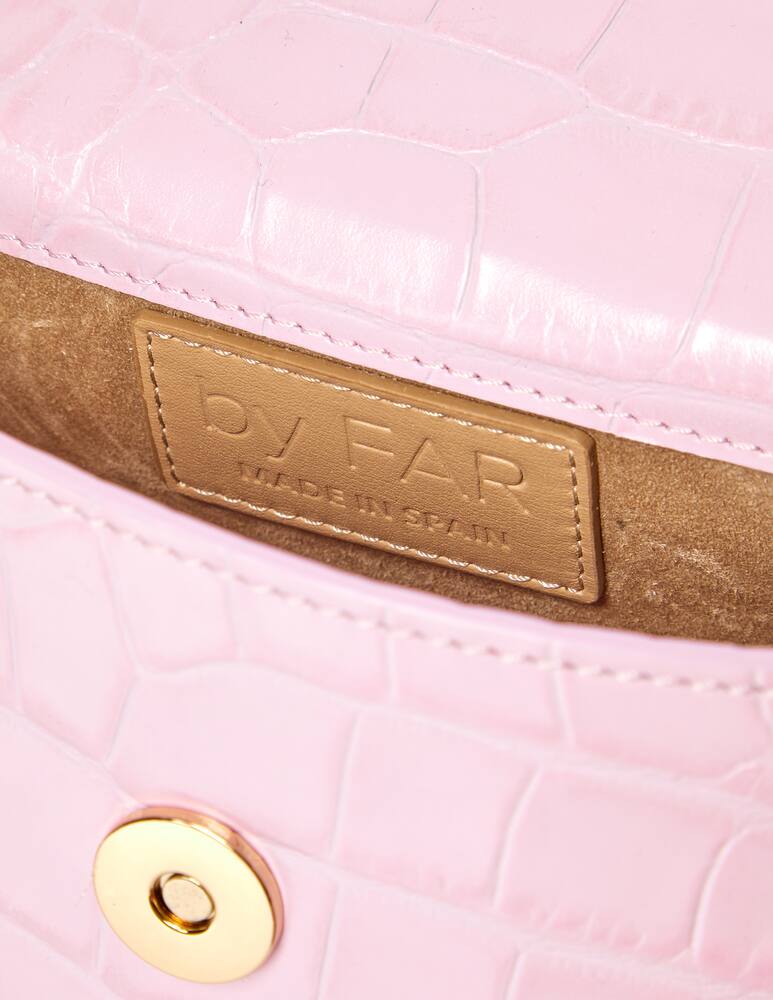 rinascente By Far Mini Pink Croco Embossed Leather Handbag