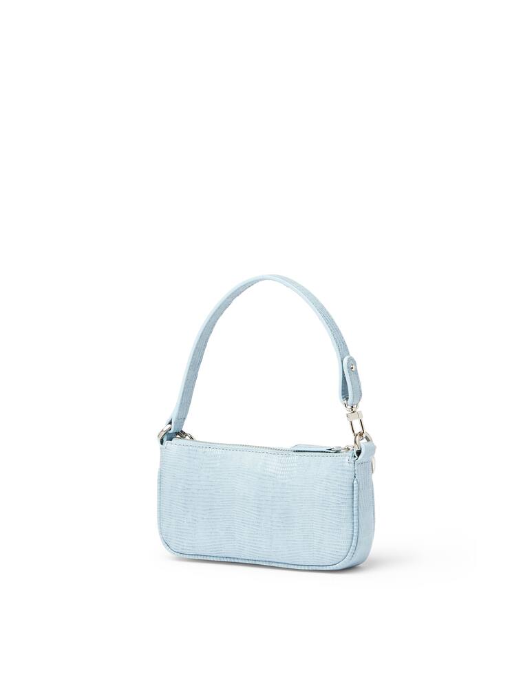 rinascente By Far Mini Rachel Sky Blue Lizard Pelle Goffrata Borsa a Mano