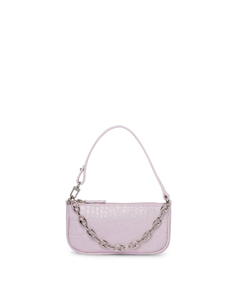 rinascente By Far Mini Rachel Pink Croco Embossed Leather Bag
