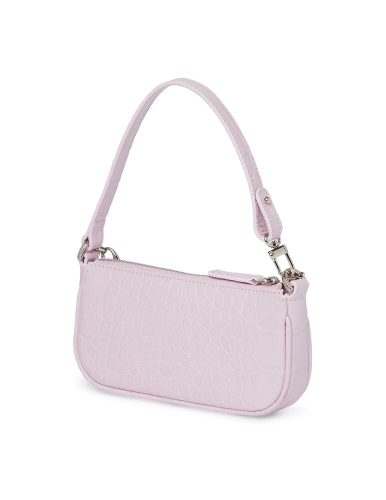 rinascente By Far Mini Rachel Pink Croco Embossed Leather Bag