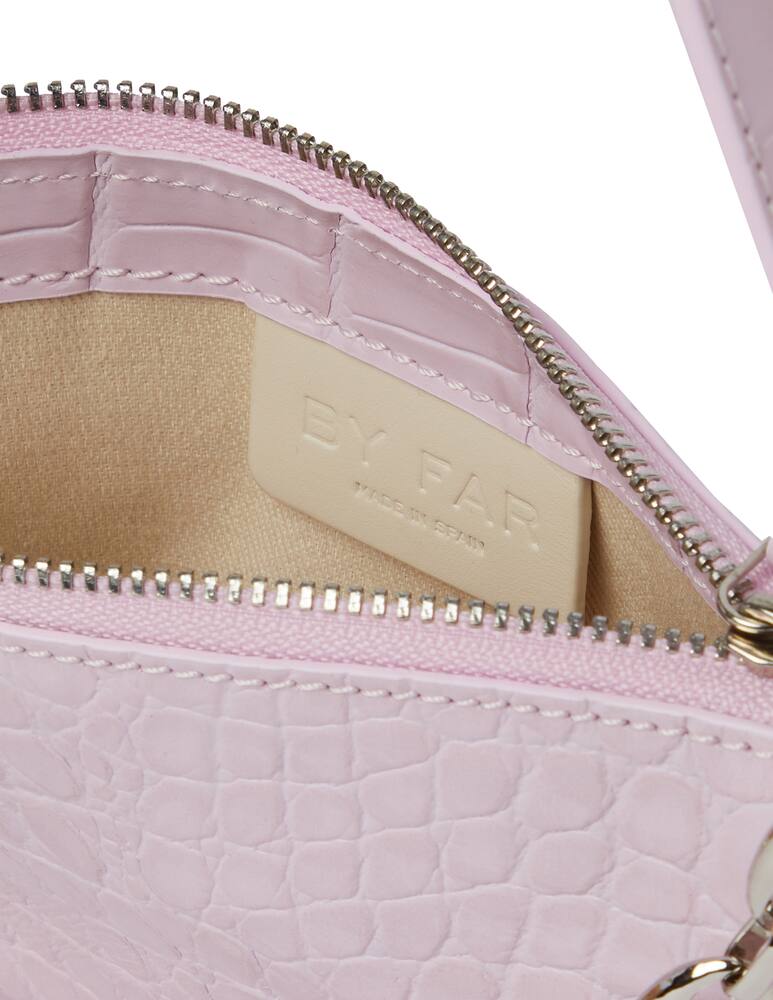 rinascente By Far Mini Rachel Pink Croco Embossed Leather Bag