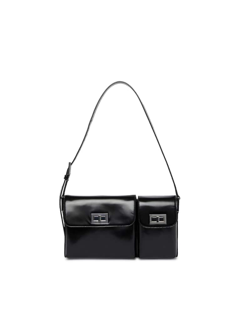 rinascente By Far Sabrina Black Croco Embossed Leather Bag