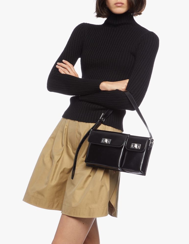 rinascente By Far Sabrina Black Croco Embossed Leather Bag