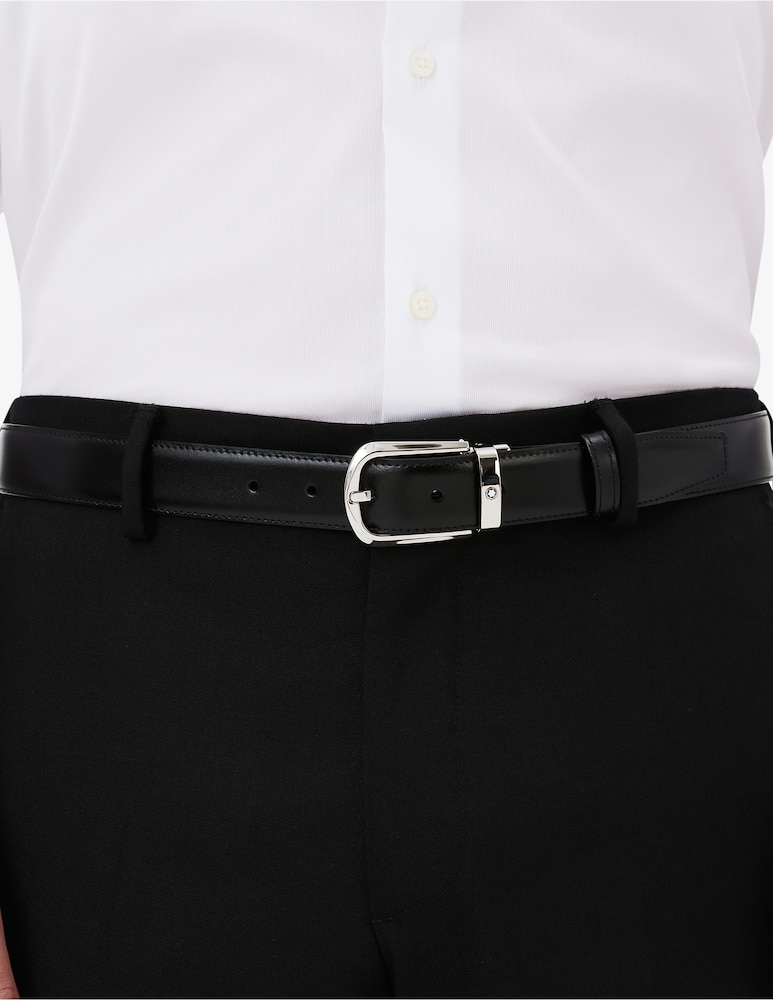 rinascente Montblanc Cintura reversibile in pelle nera e marrone 30 mm con fibbia a ferro di cavallo