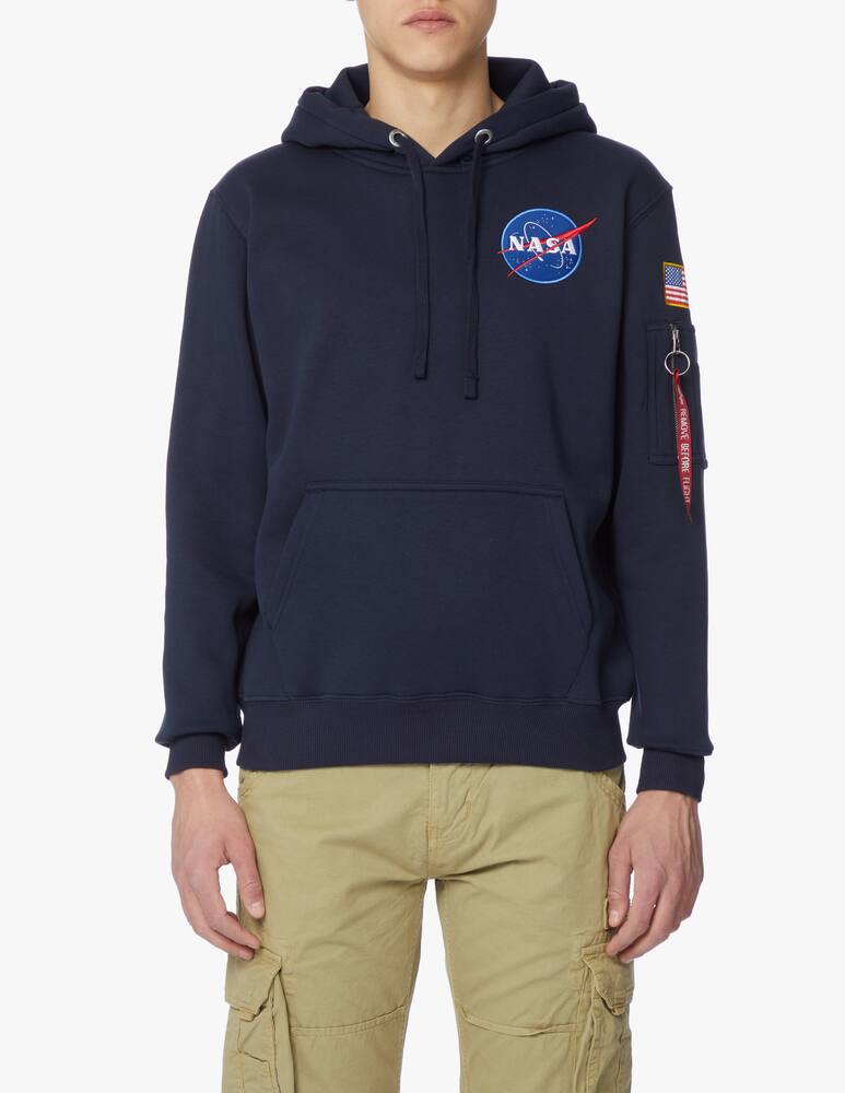 rinascente Alpha Industries Back space shuttle patch hoodie - blue