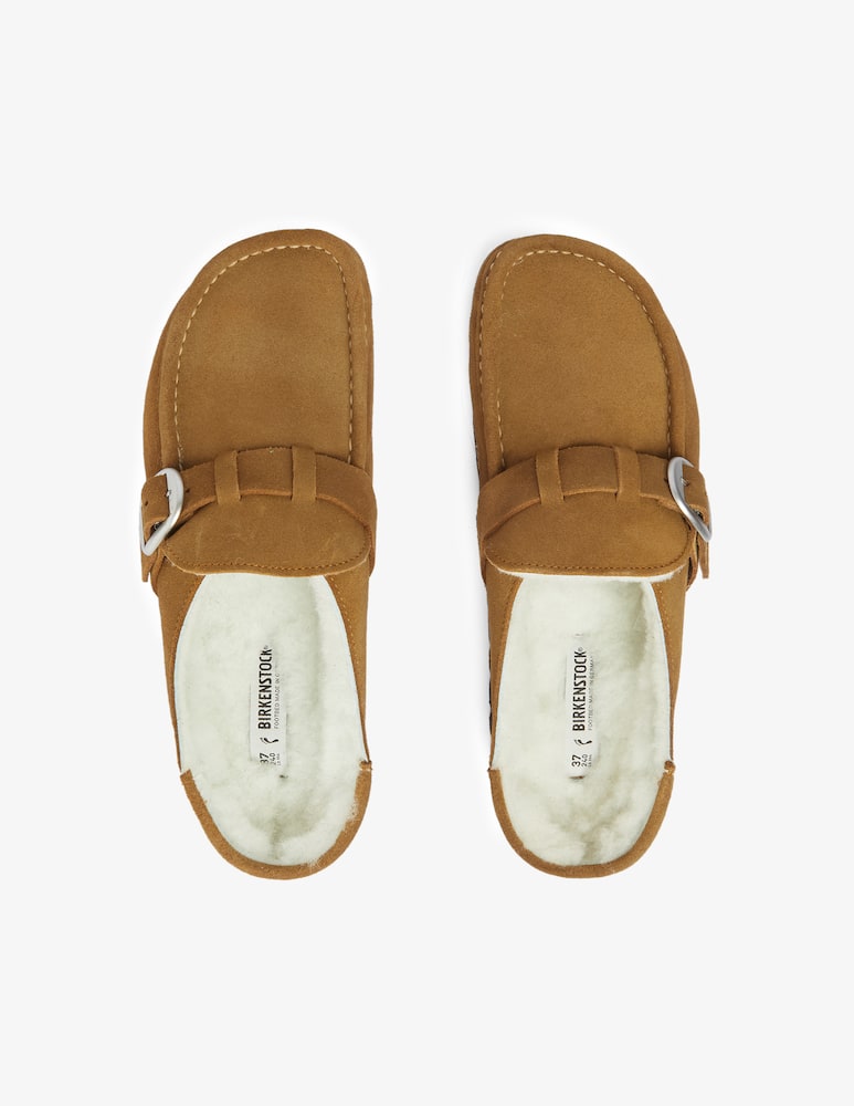 rinascente Birkenstock Mule in camoscio shearling con fibbia - Marrone