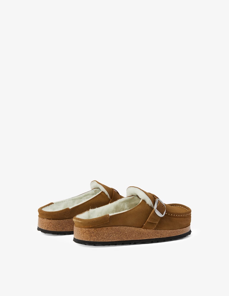 rinascente Birkenstock Mule in camoscio shearling con fibbia - Marrone