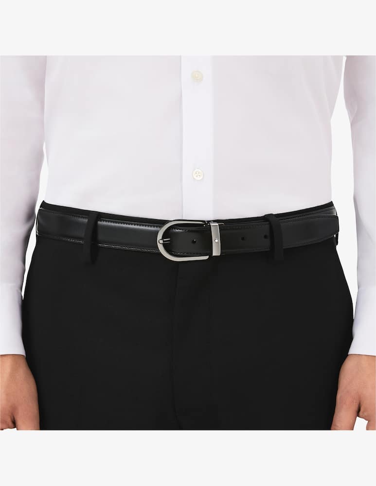 rinascente Montblanc Cintura reversibile in pelle nera/marrone 30 mm con fibbia a ferro di cavallo