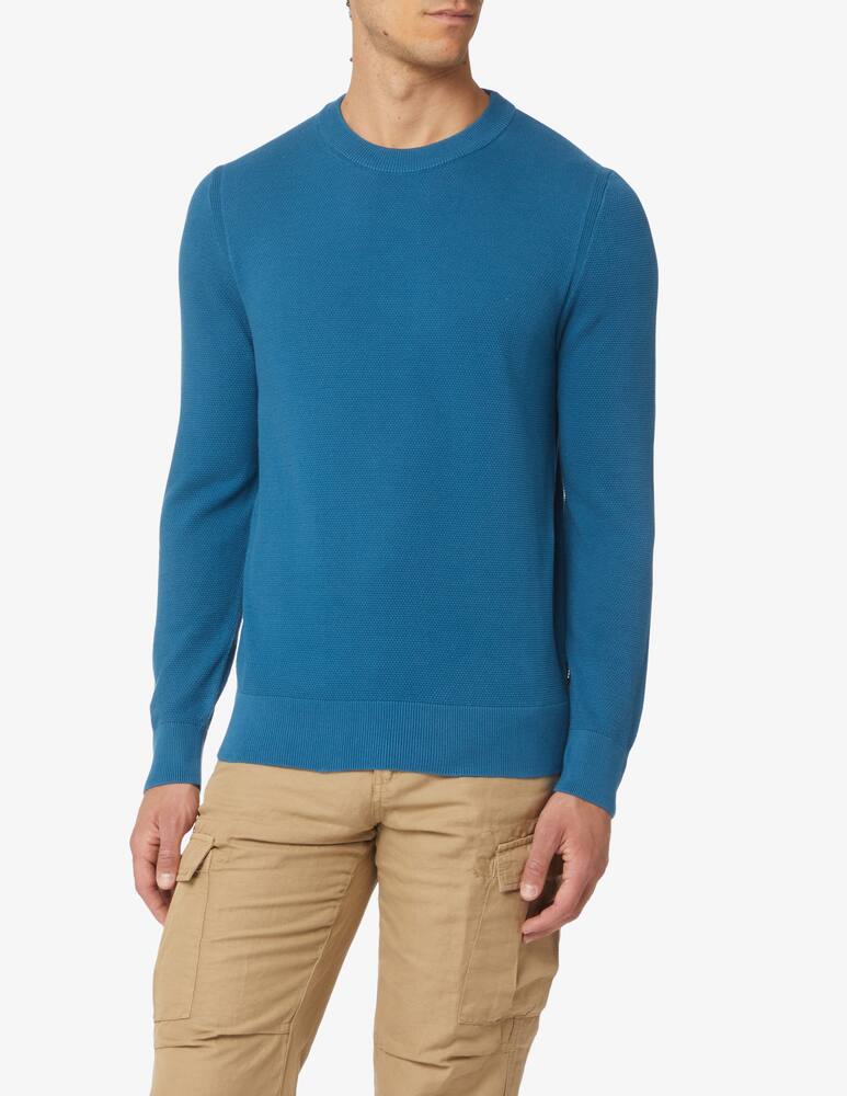 BOSS Crew-neck sweater in structured cotton - Blue - picture 1 BOSS Crew-neck sweater in structured cotton - Blue - picture 1
