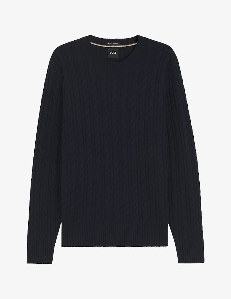 BOSS Maglia girocollo a treccia in lana e cashmere - immagine 1 BOSS Maglia girocollo a treccia in lana e cashmere - immagine 1