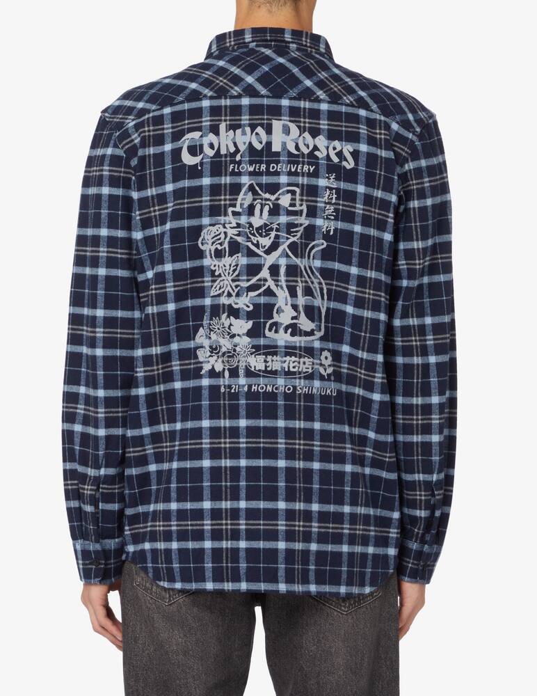 rinascente Edwin Camicia oversize check roses sul retro - Blu