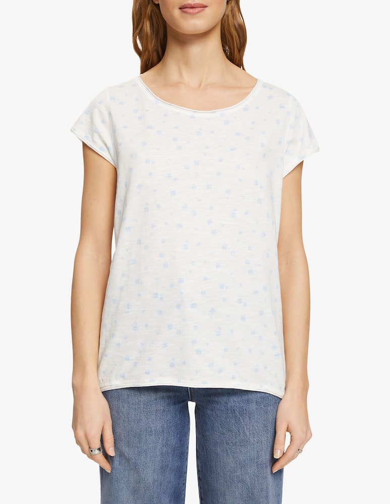 ESPRIT Floral T-shirt with rolled hems - White - picture 1 ESPRIT Floral T-shirt with rolled hems - White - picture 1