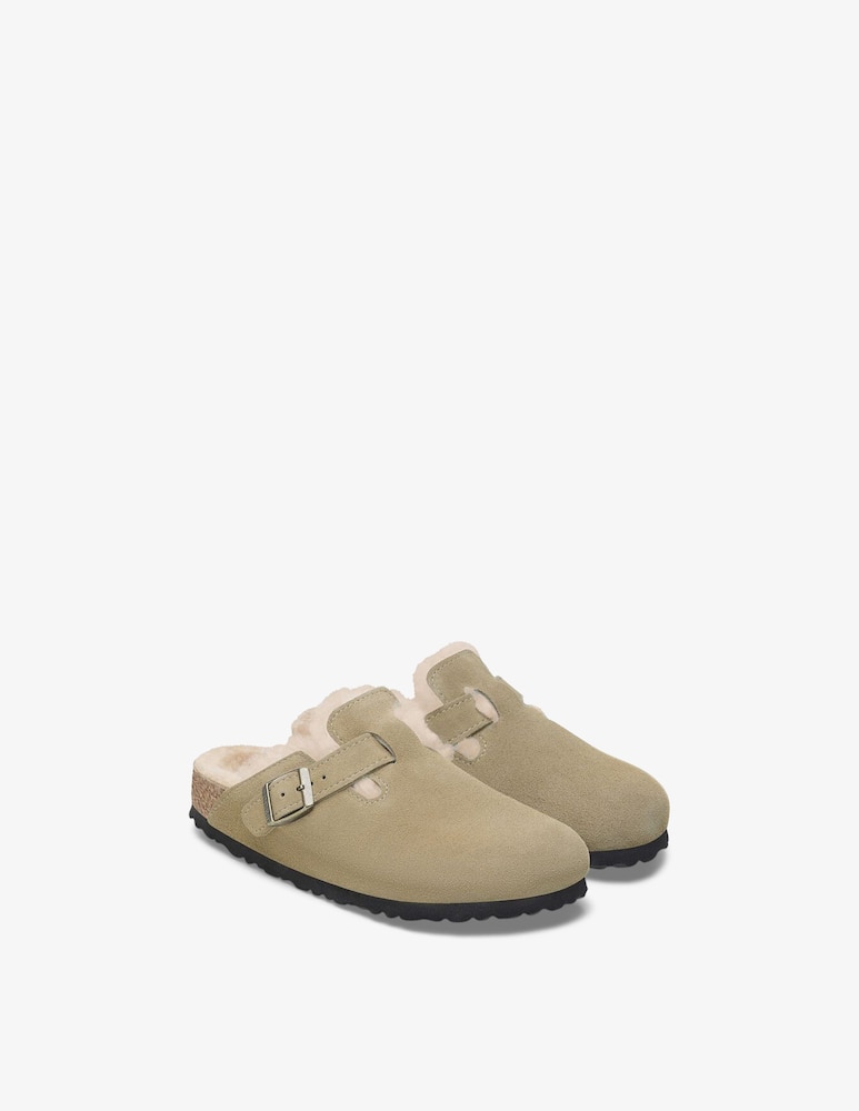 rinascente Birkenstock Boston suede shearling clogs
