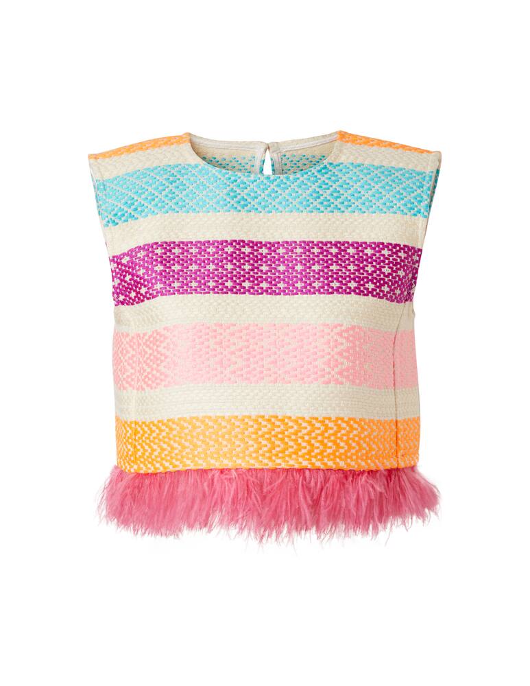 rinascente Giada Benincasa Top in misto cotone a righe con piume - viola