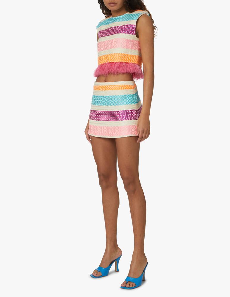 rinascente Giada Benincasa Top in misto cotone a righe con piume - viola