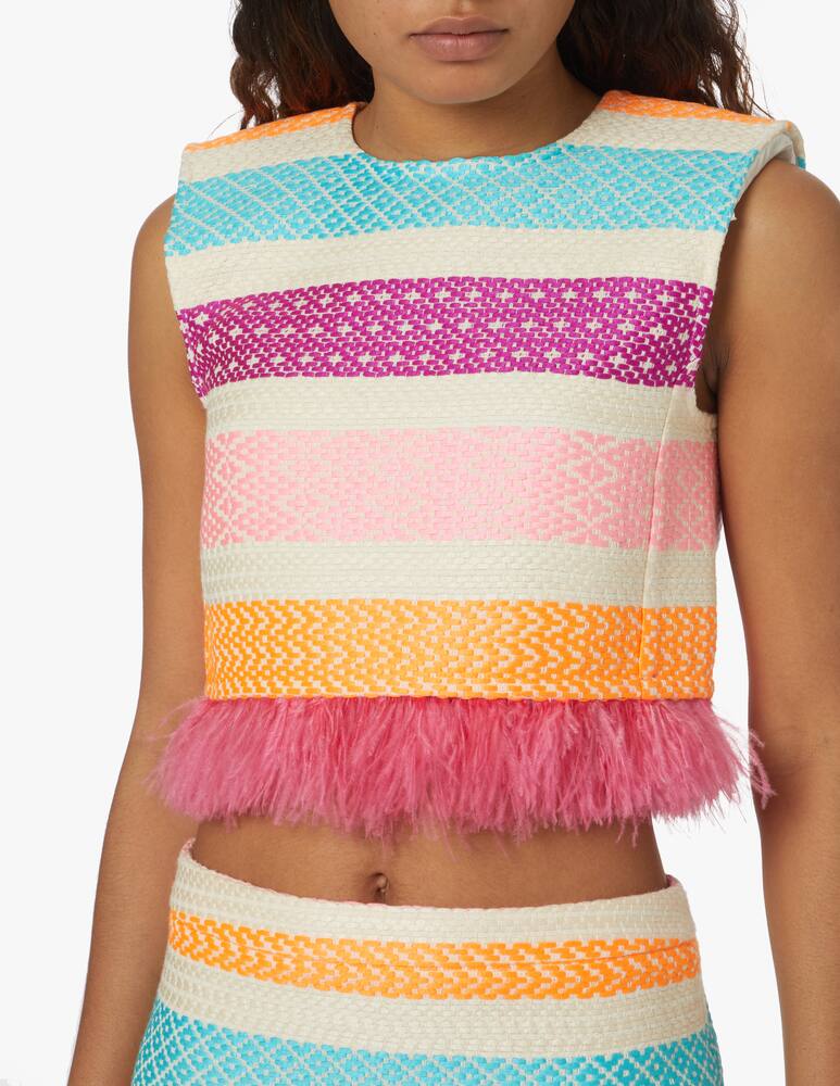 rinascente Giada Benincasa Top in misto cotone a righe con piume - viola