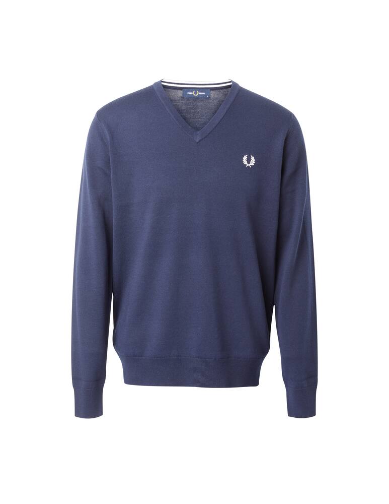 rinascente Fred Perry Cotton logo v neck sweater - blue