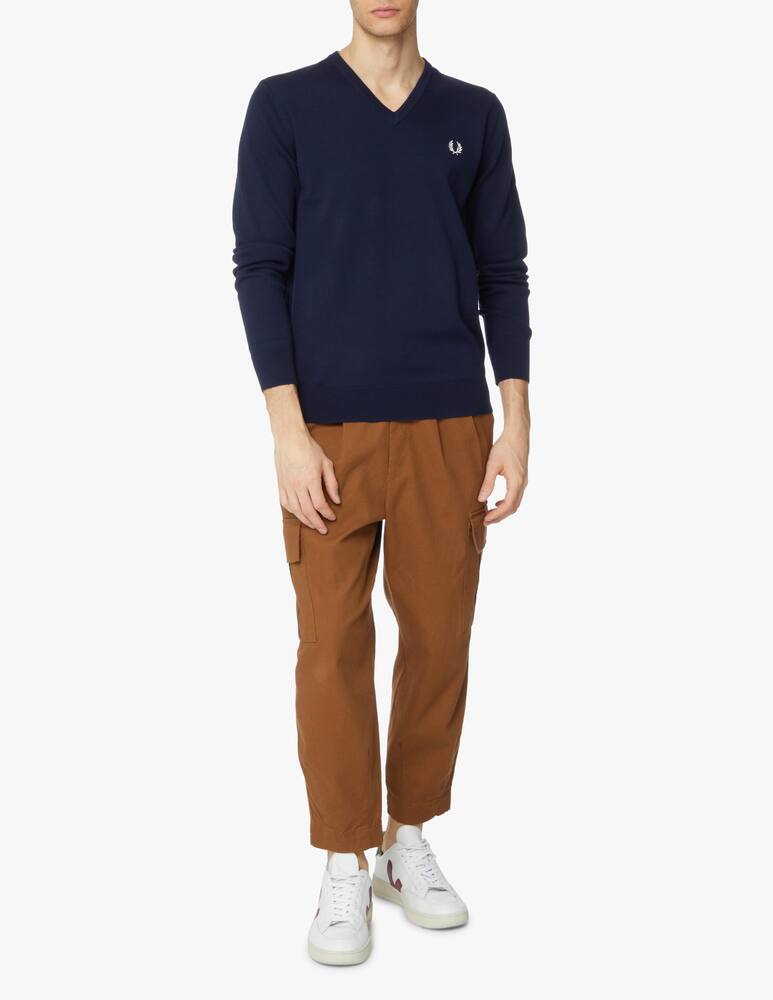 rinascente Fred Perry Cotton logo v neck sweater - blue