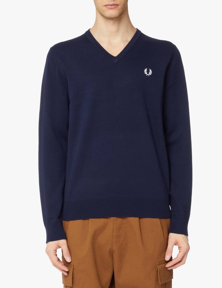 rinascente Fred Perry Cotton logo v neck sweater - blue