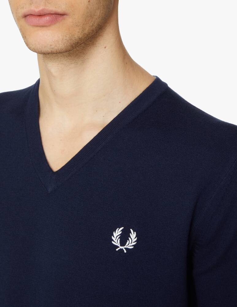 rinascente Fred Perry Cotton logo v neck sweater - blue