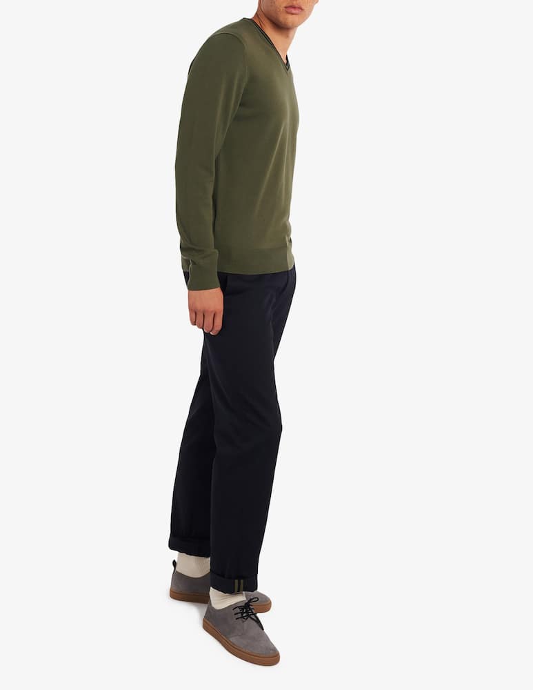 rinascente Fred Perry Cotton logo v neck sweater - green