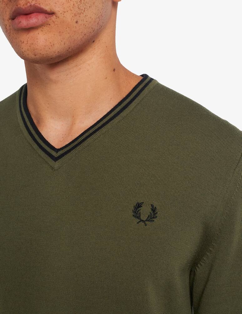 rinascente Fred Perry Cotton logo v neck sweater - green