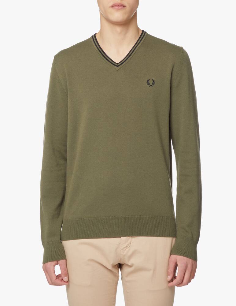 rinascente Fred Perry Cotton logo v neck sweater - green