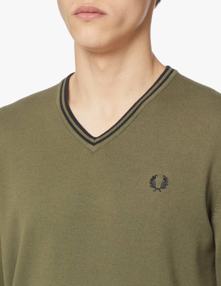 rinascente Fred Perry Cotton logo v neck sweater - green
