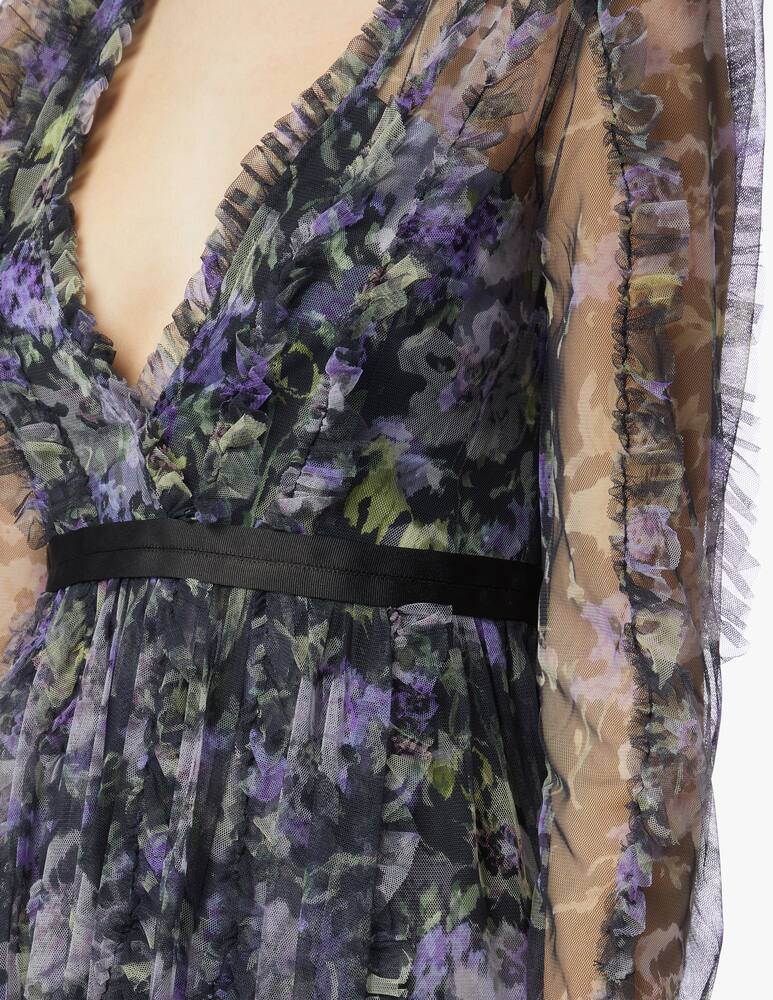 rinascente Needle & Thread Vestito con scollo a V con ghirlanda lilla